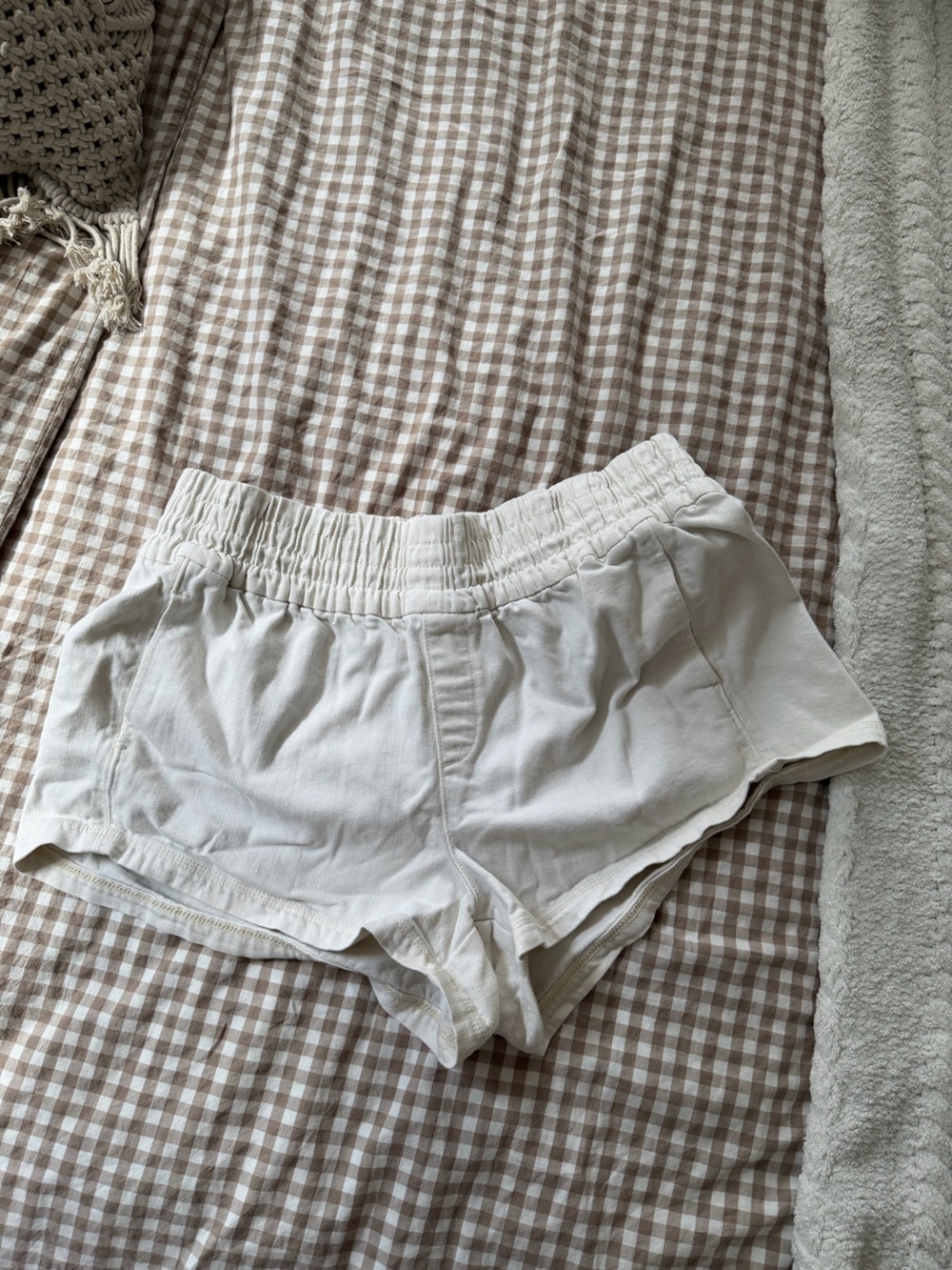 aerie White Elastic-Waist Athletic Shorts